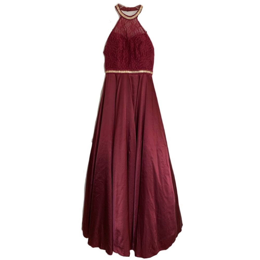 Lace Halter Top Rhinestone A-line Prom Dress